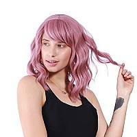 VCKOVCKO Pastel Wavy Wig With Air Bangs Women's Short Bob Purple Pink Curly Shoulder Length Bob Synthetic Daily Use Colorful Cosplay Wig for Girls (12