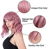 VCKOVCKO Pastel Wavy Wig With Air Bangs Women's Short Bob Purple Pink Curly Shoulder Length Bob Synthetic Daily Use Colorful Cosplay Wig for Girls (12