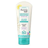 Aveeno Kids Continuous Protection Zinc Oxide Mineral Sunscreen Lotion For Childrens Sensitive Skin With Broad Spectrum Spf 50, Tear-Free, Sweat- & Water-Resistant, Non-Greasy, 3 Fl. Oz