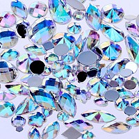 Mix Sizes 300pcs Crystal Clear AB Nail Art Rhinestones DIY Non Hotfix Flatback Acrylic Nail Stones Gems For 3D Nails Art Decorations (Clear AB)