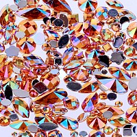 Mix Sizes 300pcs Crystal Orange Yellow AB Nail Art Rhinestones DIY Non Hotfix Flatback Acrylic Nail Stones Gems For 3D Nails Art Decorations (Orange Yellow AB)