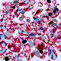 Mix Sizes 300pcs Crystal Rose Red AB Nail Art Rhinestones DIY Non Hotfix Flatback Acrylic Nail Stones Gems For 3D Nails Art Decorations (Rose Red AB)