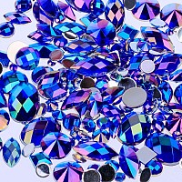 Mix Sizes 300pcs Crystal Dark Blue AB Nail Art Rhinestones DIY Non Hotfix Flatback Acrylic Nail Stones Gems For 3D Nails Art Decorations (Dark Blue AB)