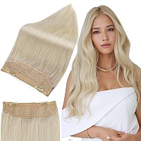 Full Shine Wire Hair Extensions Real Human Hair 14 Inch Platinum Blonde Wire Human Hair Extensions Straight Hairpiece Fish Line