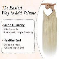 Full Shine Wire Hair Extensions Real Human Hair 14 Inch Platinum Blonde Wire Human Hair Extensions Straight Hairpiece Fish Line