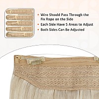 Full Shine Wire Hair Extensions Real Human Hair 14 Inch Platinum Blonde Wire Human Hair Extensions Straight Hairpiece Fish Line