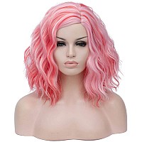 Cying Lin Short Bob Wavy Curly Wig Red Mixed Pink Wig For Women Cosplay Halloween Wigs Heat Resistant Bob Party Wig Include Wig Cap (Red Mixed Pink)