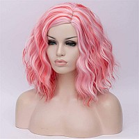 Cying Lin Short Bob Wavy Curly Wig Red Mixed Pink Wig For Women Cosplay Halloween Wigs Heat Resistant Bob Party Wig Include Wig Cap (Red Mixed Pink)