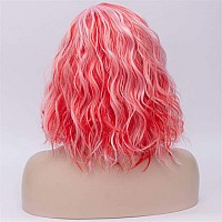 Cying Lin Short Bob Wavy Curly Wig Red Mixed Pink Wig For Women Cosplay Halloween Wigs Heat Resistant Bob Party Wig Include Wig Cap (Red Mixed Pink)