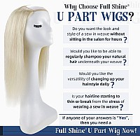 Full Shine U Shaped Wigs Platinum Blonde Half Part Hair Pieces U Wig One Piece Hair Extensions Natural Blonde Hair 120Grams 14In