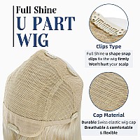 Full Shine U Shaped Wigs Platinum Blonde Half Part Hair Pieces U Wig One Piece Hair Extensions Natural Blonde Hair 120Grams 14In