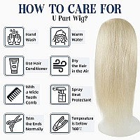 Full Shine U Shaped Wigs Platinum Blonde Half Part Hair Pieces U Wig One Piece Hair Extensions Natural Blonde Hair 120Grams 14In