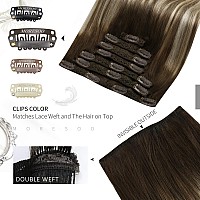 Moresoo Real Hair Extensions Clip In Human Hair Dark Brown To Light Brown Balayage Clip Extensions Medium Blonde Hair Extensions