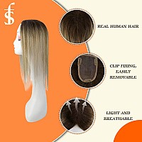 Full Shine Hair Topper Silk Base Crown 3 5Inch Toupee Replacement Real Human Hair Wiglet Brown Fading To Blonde Highlight Top