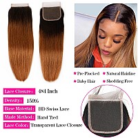 Haha Ombre Brazilian Straight Hair Bundles With Closure 10A Ombre Human Hair Bundles With Closure 2 Tone T1B30 Black To Brown A