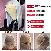 Grey Short Bob Wigs Human Hairglueless 13X4 Hd Lace Frontal Bob Wigs With Baby Hair 14 150 Density Colored Grey Straight Lace