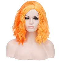 Cying Lin Short Bob Wavy Curly Wig Orange And Yellow Wig For Women Cosplay Halloween Wigs Heat Resistant Bob Party Wig Include W