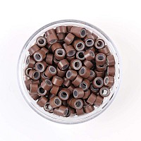 200Pcs Beads Silicone Aluminium Micro Nano Rings 50X30X30 Mm Lined For I Tipnano Hair Extensions Tool Beads Brown Color