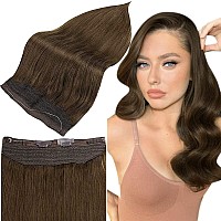 Full Shine Remy Brown Hair Wire Extensions Human Hair Chocolate Brown Secrets Headband 90 Grams Fish Wire Hair Extensions Invisible Clips in Hair Extensions Removable 20 Inch