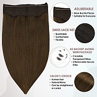 Full Shine Remy Brown Hair Wire Extensions Human Hair Chocolate Brown Secrets Headband 90 Grams Fish Wire Hair Extensions Invisible Clips in Hair Extensions Removable 20 Inch