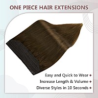 Full Shine Remy Brown Hair Wire Extensions Human Hair Chocolate Brown Secrets Headband 90 Grams Fish Wire Hair Extensions Invisible Clips in Hair Extensions Removable 20 Inch