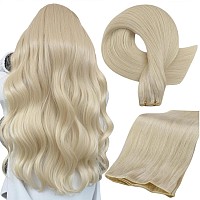 Full Shine 20 Inch Genius Weft Extensions Hand Tied Weft Hair Extensions Straight Human Hair Color Platinum Blonde Hair Extensio