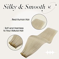 Full Shine 20 Inch Genius Weft Extensions Hand Tied Weft Hair Extensions Straight Human Hair Color Platinum Blonde Hair Extensio