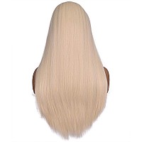 Morvally Womens 26 Inches Long Straight Blonde Synthetic Resistant Hair Wigs With Bangs Natural Looking Wig For Women Halloween