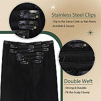 Ugeat Clip In Hair Extensions Human Hair Jet Black Natural Clip In Real Human Hair Extensions For Black Women Silky Straight Thi