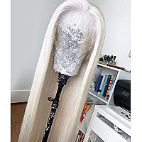 Andrai Hair 136 Inch Deep Part Lace Platinum Blonde Lace Front Synthetic Wigs Long Straight Heat Resistant Hair Pre Plucked Wi