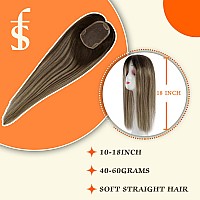 Full Shine Human Hair Topper Hairpiece Extension Silk Base Toupee 3 5Inch Hair Topper Blonde Brown Balayage With Blonde Clip I