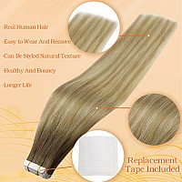 Full Shine Tape In Hair Extensions 16 Inch Tape In Human Hair Extensions Brown Root 6 Fading To 27 And 60 Platinum Blonde Highli