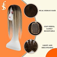 Full Shine Clip In Toppee Silk Base Human Hair Topper For Women Mono Base Topper 3 5Inch Balayage Color Brown With Blonde 12 I