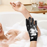 MIG4U Exfoliating Shower Gloves for Bath, Premium Nylon Body Wash Bathing Gloves for Men Women Spa, Massage and Skin Scrub, Dead Skin Remover with Hanging Loop, Black, Large