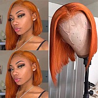 Ginger Bob Wig Glueless Human Hair 13X4 Hd Lace Front Orange Bob Wig 8Inch Straight Pre Plucked Short Cut Peruvian Virgin Hair T