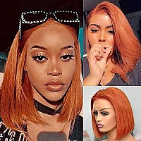 Ginger Bob Wig Glueless Human Hair 13X4 Hd Lace Front Orange Bob Wig 8Inch Straight Pre Plucked Short Cut Peruvian Virgin Hair T