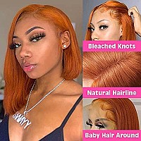 Ginger Bob Wig Glueless Human Hair 13X4 Hd Lace Front Orange Bob Wig 8Inch Straight Pre Plucked Short Cut Peruvian Virgin Hair T