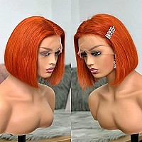 Ginger Bob Wig Glueless Human Hair 13X4 Hd Lace Front Orange Bob Wig 8Inch Straight Pre Plucked Short Cut Peruvian Virgin Hair T