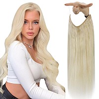 Fshine Blonde Hair Extensions Invisible Wire Extensions Platinum Blonde Fish Wire Human Hair Extensions Remy Straight Hair 20inch 80g