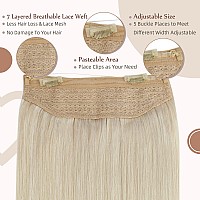 Fshine Blonde Hair Extensions Invisible Wire Extensions Platinum Blonde Fish Wire Human Hair Extensions Remy Straight Hair 20inch 80g