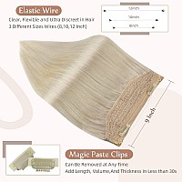 Fshine Blonde Hair Extensions Invisible Wire Extensions Platinum Blonde Fish Wire Human Hair Extensions Remy Straight Hair 20inch 80g