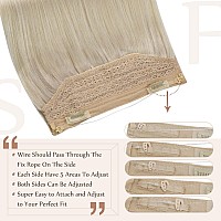 Fshine Blonde Hair Extensions Invisible Wire Extensions Platinum Blonde Fish Wire Human Hair Extensions Remy Straight Hair 20inch 80g