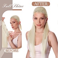 Fshine Blonde Hair Extensions Invisible Wire Extensions Platinum Blonde Fish Wire Human Hair Extensions Remy Straight Hair 20inch 80g