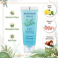 BERGMAN KELLY Travel Size Shampoo & Conditioner 2 in 1 (1 Fl Oz, 100 PK, Tropical Waterfall), Delight Your Guests with Invigorating and Refreshing Shampoo Amenities, Small Hotel Toiletries in Bulk