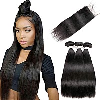 Beauhair Brazilian Straight Hair Virgin Human Hair 3 Bundles With 4X 4 Lace Closure Straight Wave Weft 100 Unprocessed Real H