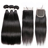 Beauhair Brazilian Straight Hair Virgin Human Hair 3 Bundles With 4X 4 Lace Closure Straight Wave Weft 100 Unprocessed Real H