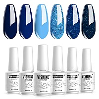 Vishine Soak Off Uv Led Gel Nail Polish Set Blue Glitter Colors 8Ml Each Nail Gel Manicure Kit