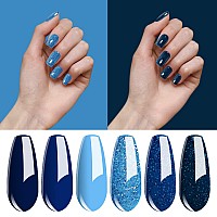 Vishine Soak Off Uv Led Gel Nail Polish Set Blue Glitter Colors 8Ml Each Nail Gel Manicure Kit