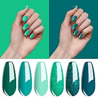 Vishine Gel Polish Set Green Teal Blue Glitter Colors 6Pcs Soak Off Uv Led Gel Nail Manicure Kit 8Ml