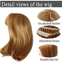 Gnimegil Strawberry Blonde Wig Halloween Costume Wig With Bangs Medium Length Mom Bob Wigs For Women Celebrity Natural Straight